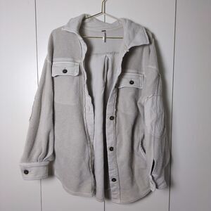 Free People Ruby Oversized Fleece Jacket Womens XS Tan Utility Collar Long Sleev